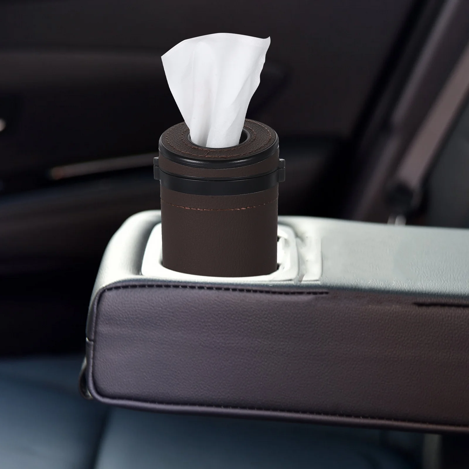 

Car Tissue Holder Cylinder Solid Color Compact ABS PU Round Tissue Box for Vehicle Cup Holder Travel Round Tissues Box