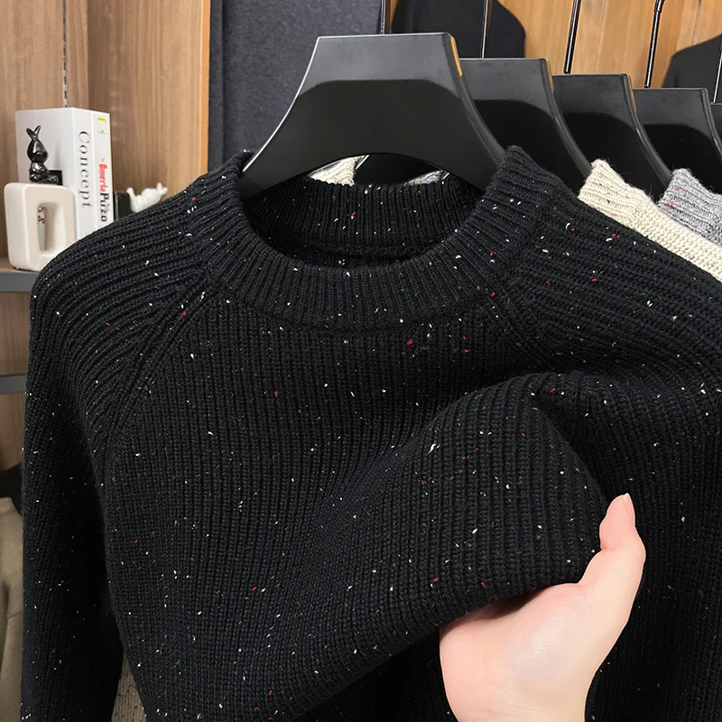 men's autumn winter high quality long sleeves knit sweater round neck adorn keep warm pullover leisure fashion men clothing tops