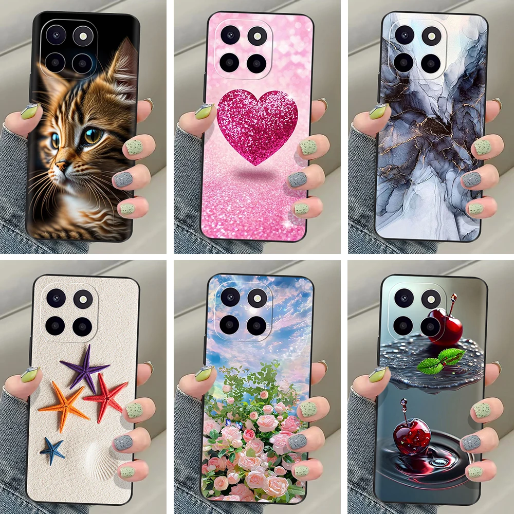 Phone Case For Honor X6C Cute Cat Soft Slim TPU Black Silicone Protective Shell For HonorX6C X 6C Lightweight Bumper Funda Capa