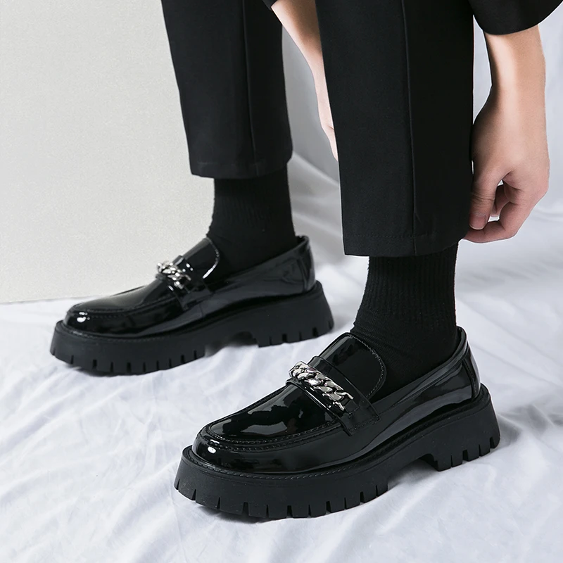 Strongshen Heren Lederen Casual Handgemaakte Schoenen Platform Loafers Slip-On Hoge Kwaliteit Groene Dikke Bodem Oxford Schoenen Trouwschoenen