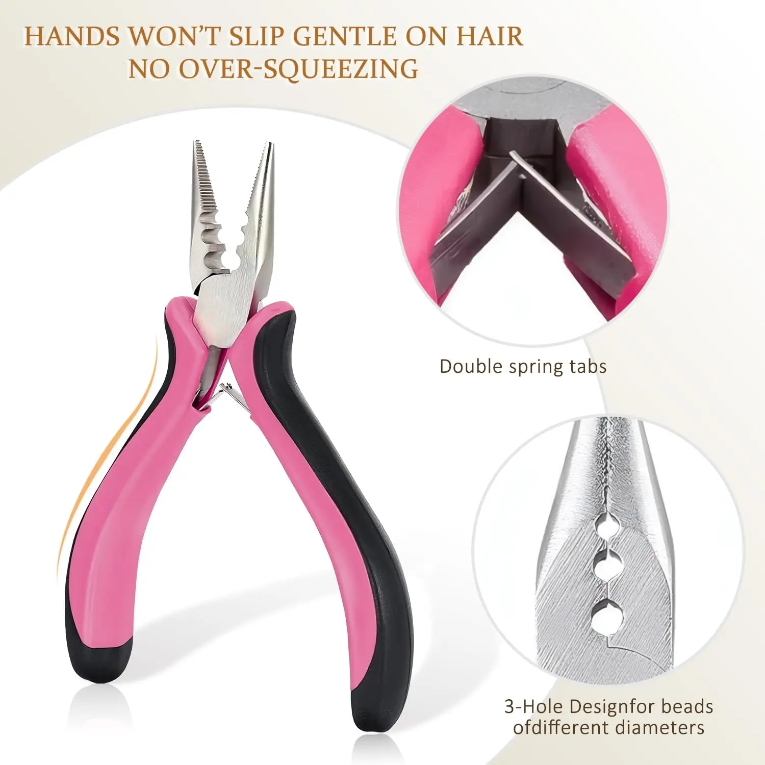 New Hair Extension Tool Set, Stainless‑Steel Beading Pliers, Pull Hook Loop Needle Threader for Hair or Feather Extensions
