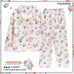 Miniso Sanrio Pijama de algodão de mangas compridas bonito HelloKitty Loungewear, primavera, verão, roupas de outono, presentes de férias, 2 peças