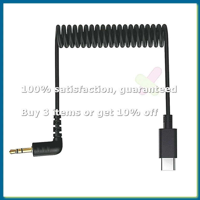 USB C to 3.5mm Microphone Cable for Wireless Go II, Coiled Right Angle TRS Male AUX Adapter Audio Cord-A12I