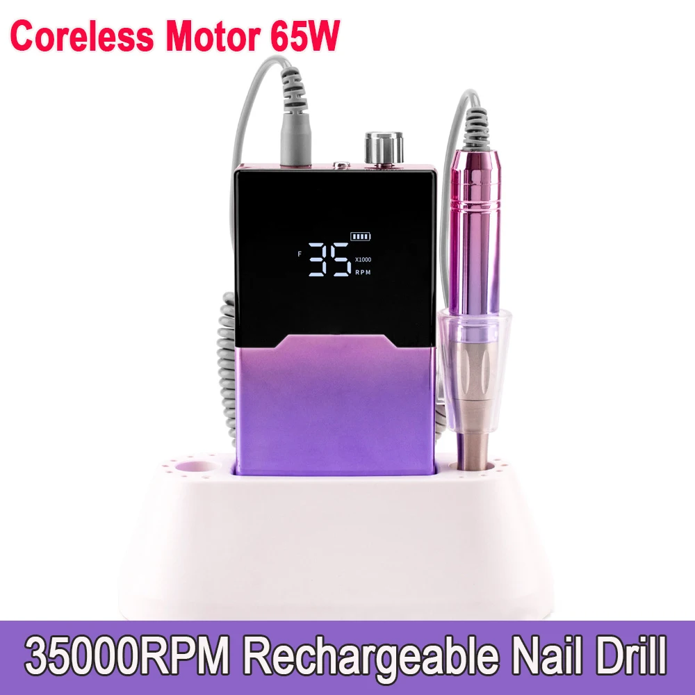 

Professional Nail Drill Machine Coreless Motor 35000rpm Nail Polishing Rechargeable Nail Supply Cordless Wireless Manicure Tools