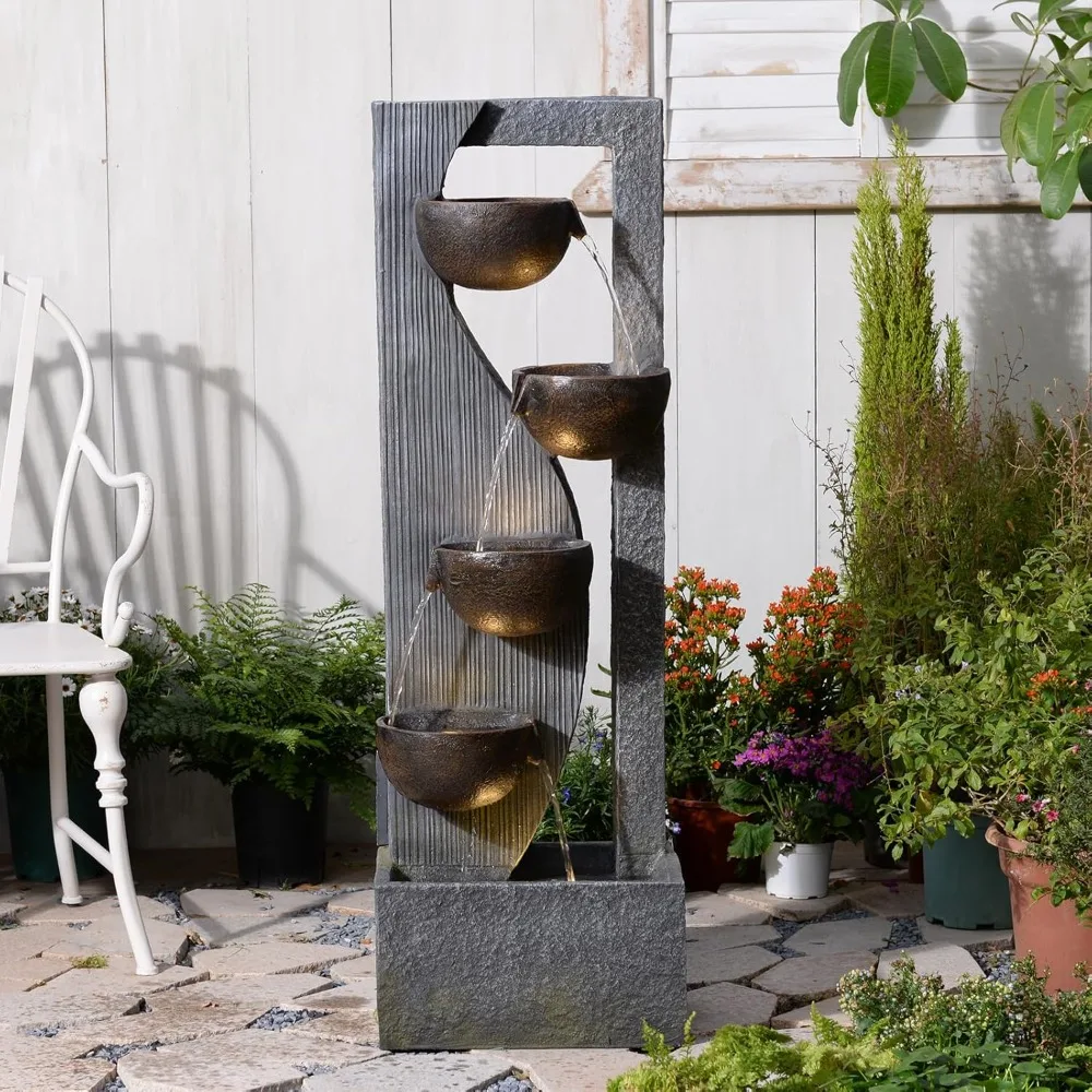 

Фонтан-водопад, 5-уровневый высокий дизайн, 49,2 дюйма, фонтан со светодиодной подсветкой и насосом, декоративная функция воды для сада