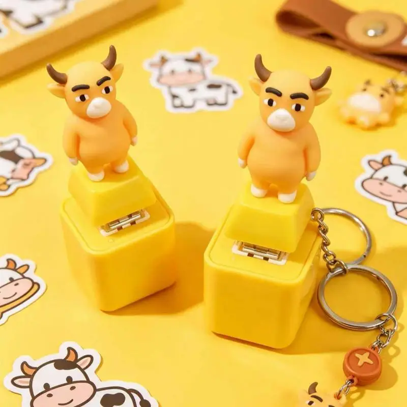 Cartoon Cow Lamp Bag Pendant Animal Voice Keychain Anti-stress Clicker Keyring Hanging Finger Button Decompression Gift