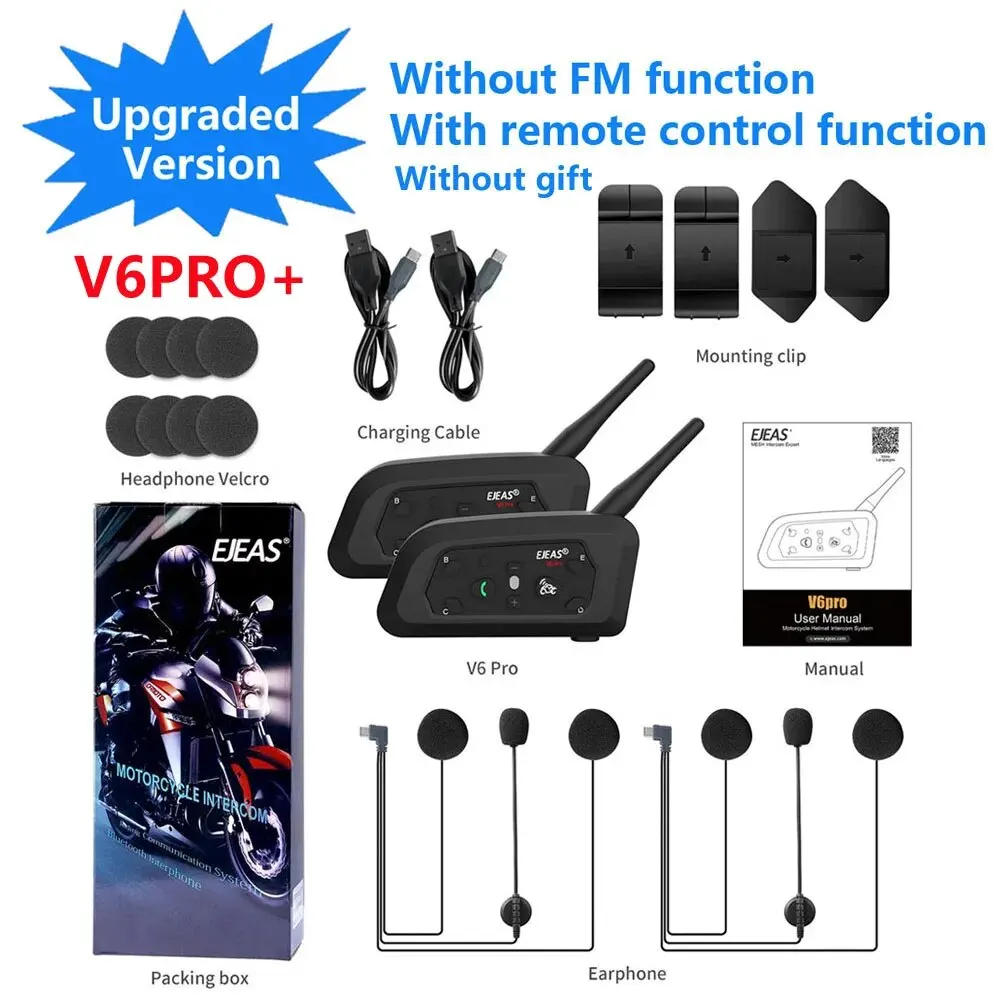 Ejeas V6 Pro +/Plus Bluetooth Motorhelm Intercom Headset Met 800M Bt Interphone Communicator Voor 6 Rijders Waterdicht