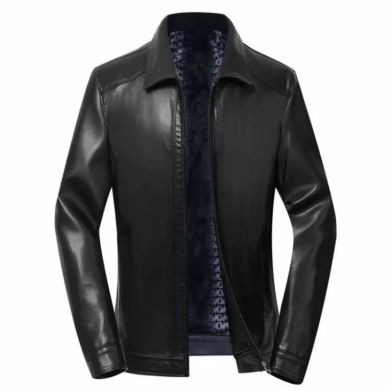 

Sheepskin Garments Mens Leather Jackets Winter Coats Male Warm Fleece Lining Motorcycle Jackets Genuine Leather Tops Gun Jacket