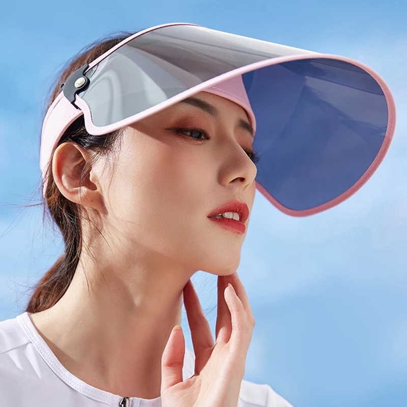 Pink Large Brim Open Top Visors Beach Face Protect Hat Outdoor Casual Sun Hat Travel UV Resistant Sunshade Golf Caps Men Women