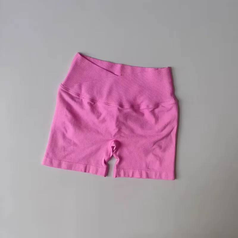 Sommerliche Damen-Yoga-Shorts mit hoher Taille, nahtlos, Po-formend, hochelastisch, atmungsaktiv, für Workout und als Biker-Shorts – Detail 9
