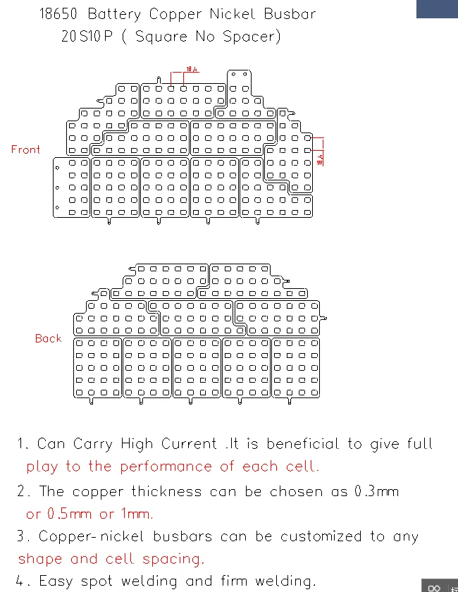 WELLGO Custom Battery Accessories 20S10P Copper Nickel Bus Bars Copper Strips Connectors for 18650 Lithium Battery Packs
