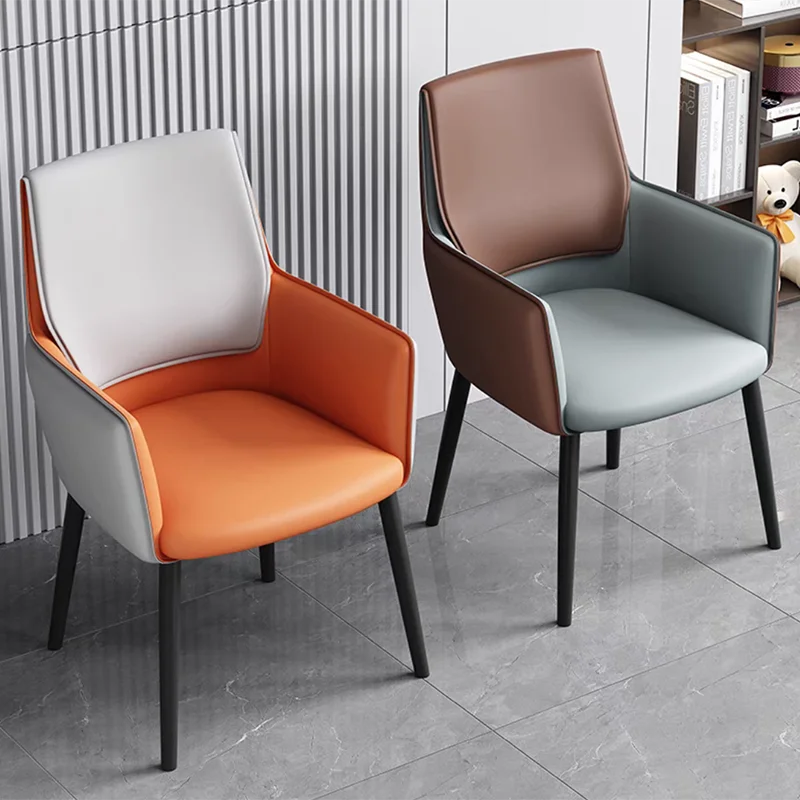 

Nordic Modern Dining Chair Minimalist Backrest Iron Luxury Hotel Makeup Dining Chair Armrests Design Silla Home Furniture DC-308