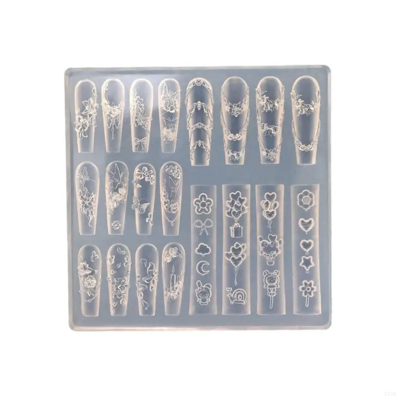 Flexible Silicone Mould for Nail Art Featuring Butterfly and Flower Designs Accessory for Practical Embossed Patterns