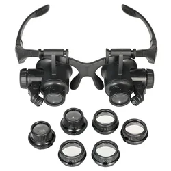 Loupes avec 2 lentilles lumineuses LED, montées sur la tête pour lire les bijoutiers, fabrication de montres, réparation 10X 15X 20X 25X