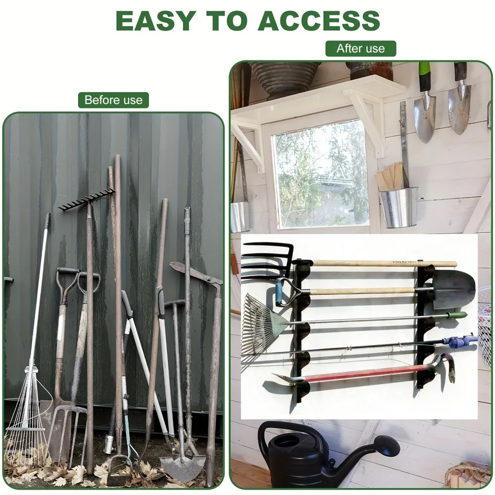 Heavy‑Duty Wall Mount Garden Tool Holder Metal Garage Storage Rack For Shovels Rakes Forks Farm Hand Tool Wall Organizer Bracket