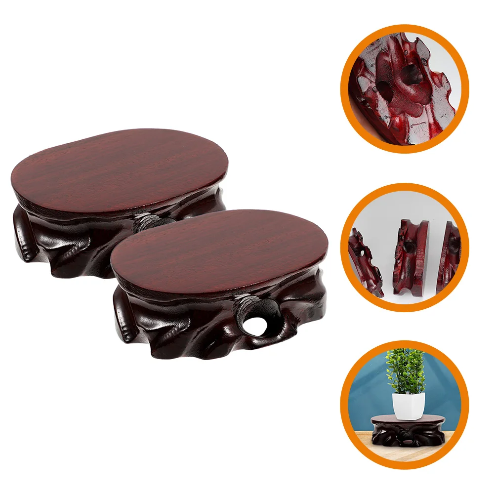 

2 Pcs Small Ornaments Wooden Display Stand Artificial Plants Indoor Teapot Vase Base Retro Decor