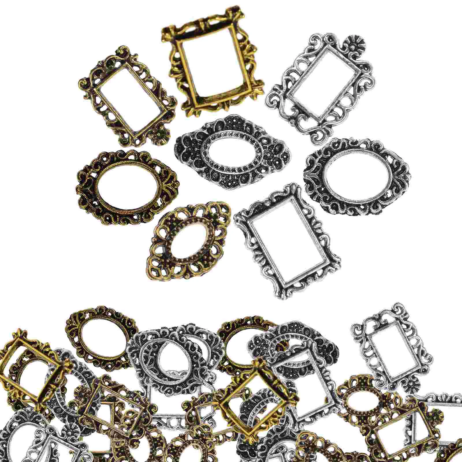 

40 Pcs Nail Photo Frame Decorative Small Picture Gem Assorted Color Retro Vintage Alloy Metal