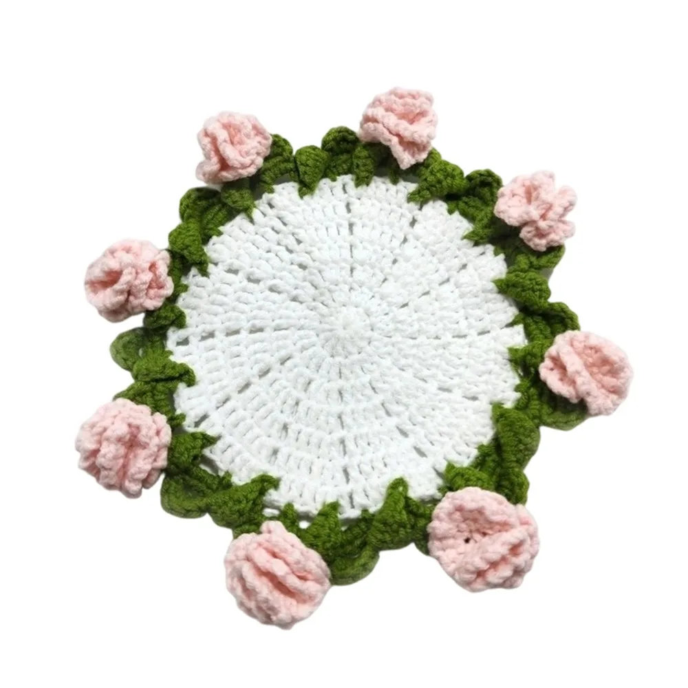 Portable Hand-Knitted Christmas Crochet Coaster Hand Crochet Heat Resistant Cup Mat Handmade Table Coaster Home Supplies