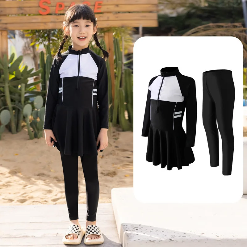 Girls Rash Guard Long Sleeve Swim Dress with Leggings Full Body Sun Protection Quick Dry Rashguard Swimsuit Kids Youth Toddler