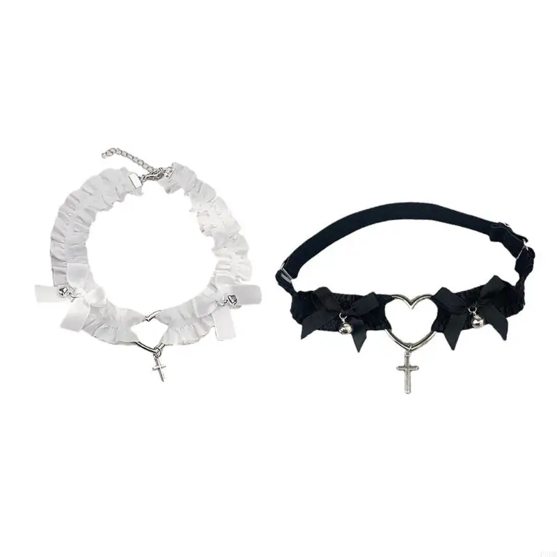 

P8DB Adjustable Lace Choker with Bells Sweet Gothic Choker Necklaces Collar Gift