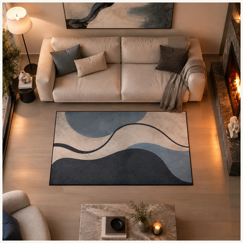 VIKAMA Abstract One Line Art Door Mat, Quick Dry Non Slip Flannel Rug, Artistic Floor Mat for Garden Room, Snug, Landing