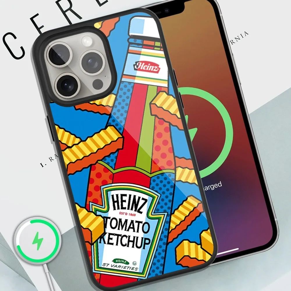 Cute Ins Heinz Tomato Ketchup Mustard Phone Case For iPhone Magsafe Magnetic 13 14 15 11 12 Pro Max Plus Glass Charging Shell