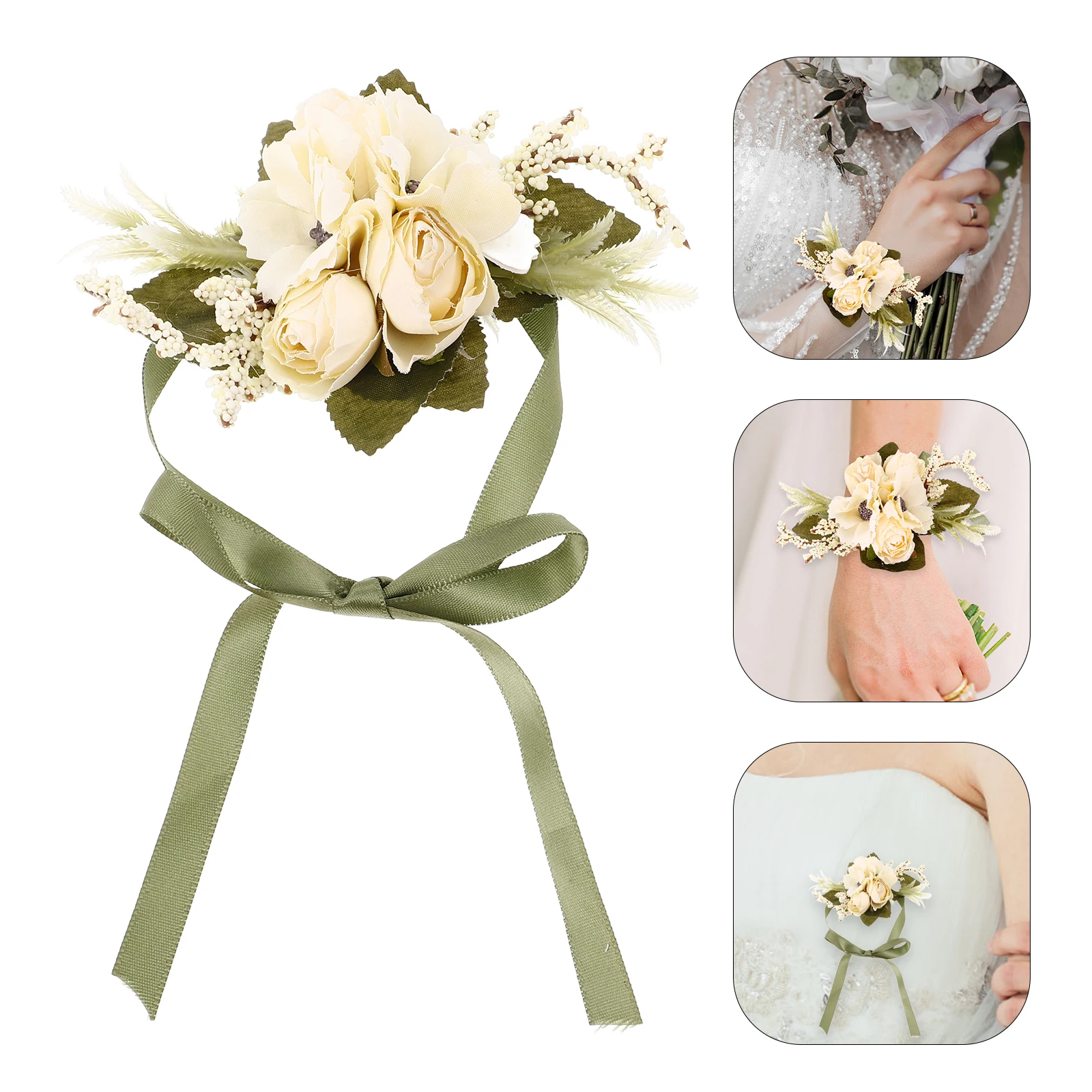 

Artificial Wrist Corsage For Wedding Bride Bridesmaid Floral Wristband Fake Flower Bracelet Rustic Wedding Decor Hand