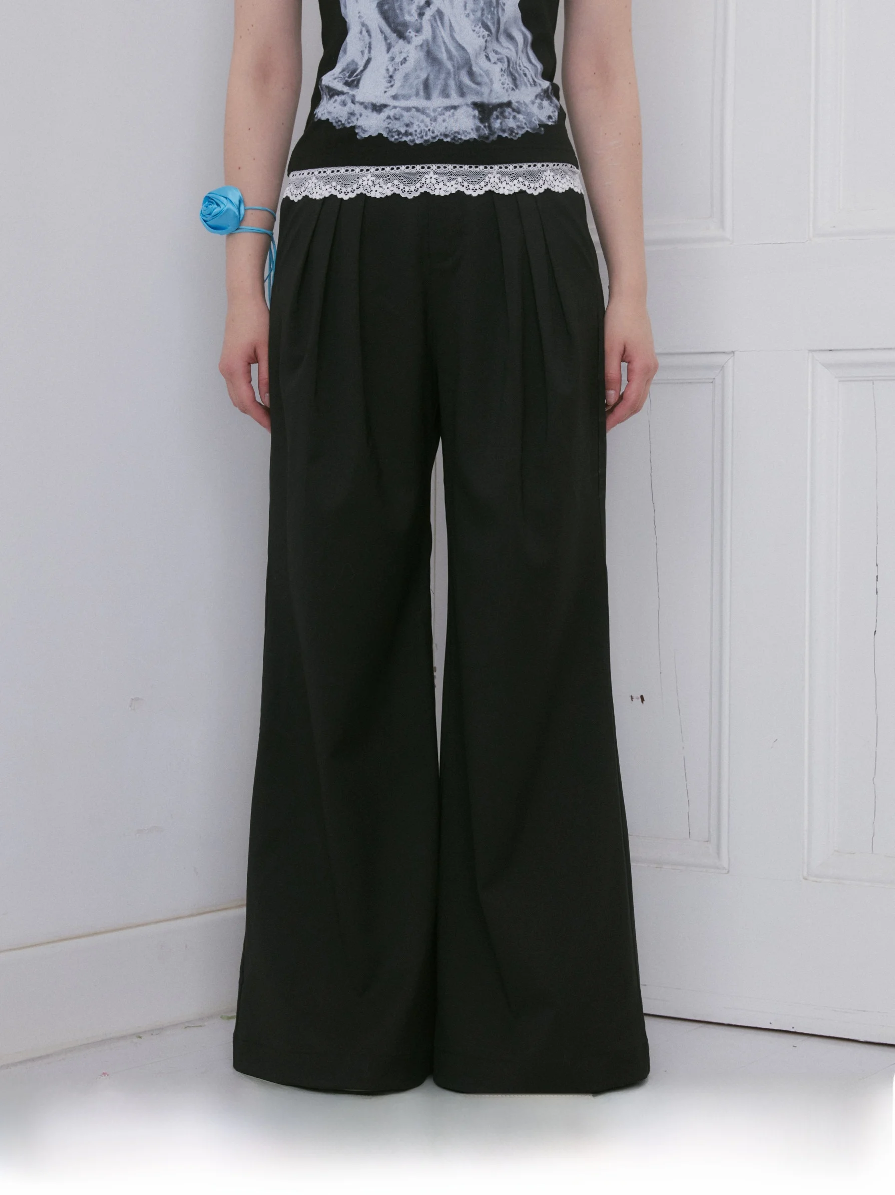 

Dorydory Original Design Loose Wide Leg Pants Casual Thin Long Trousers for Women Black Pleated Versatile Summer Fashion