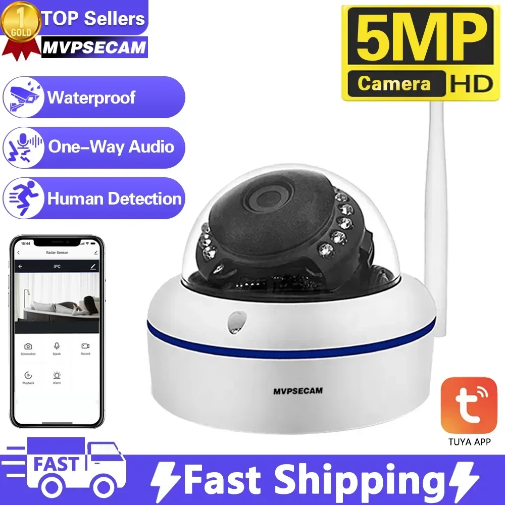 

Tuya Smart Life 5MP Camera Wifi Vandal-proof P2P TF Card Slot CCTV Dome Camera Wireless Wired Audio Recorded Security Optional