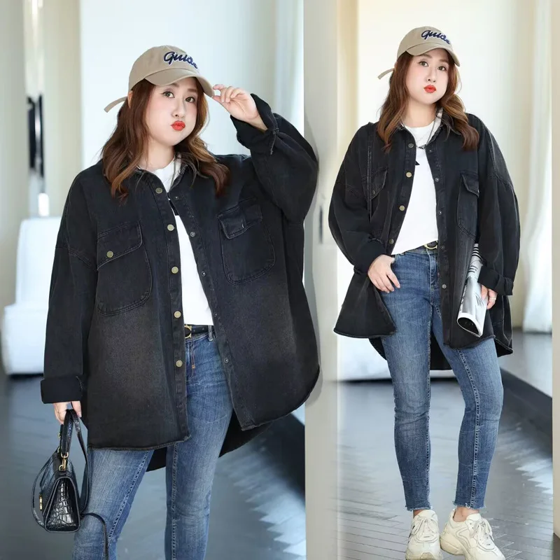 

Denim Coat Women Jacket Vintage Loose Outerwear Single Breasted Pockets Turn Down Collar Washed Streetwear Overshirt Autumn 2025