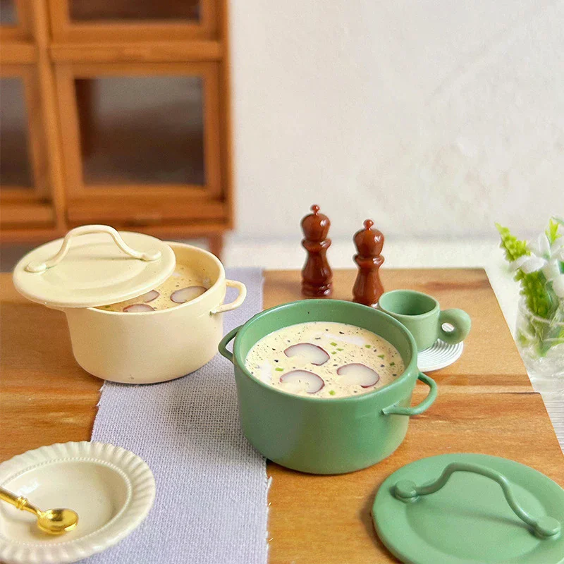 Boneca casa simulação cozinha decoração acessórios fingir jogar brinquedos 1/12 casa de bonecas mini creme cogumelo sopa pote modelo