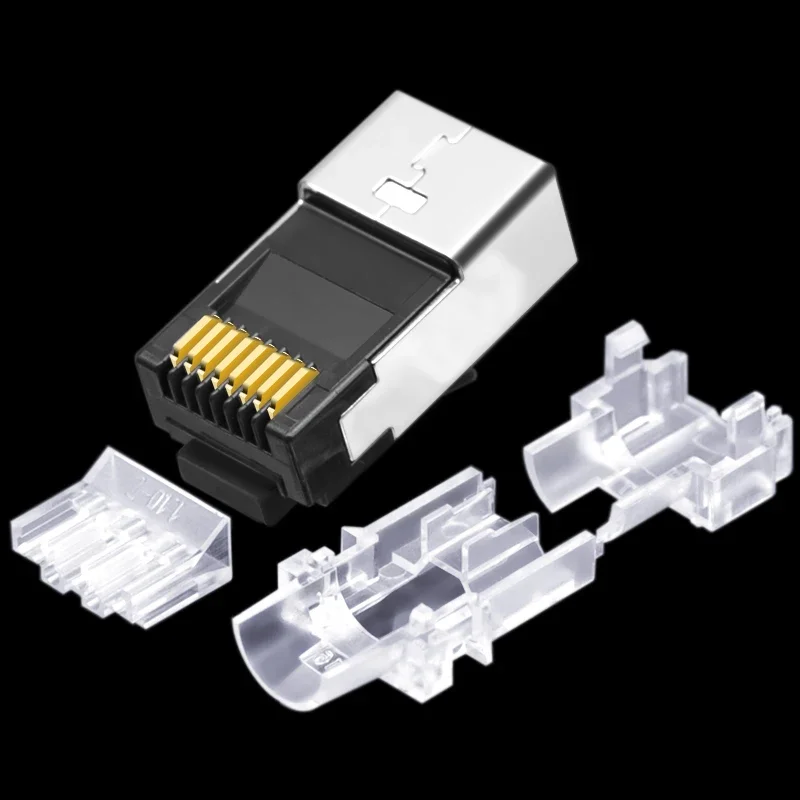 CNCOB Cat6 8p8c 50u позолоченный кабельный разъем из четырех частей Ethernet модульный сетевой разъем Cat6A rj45 компьютерный кристаллический разъем