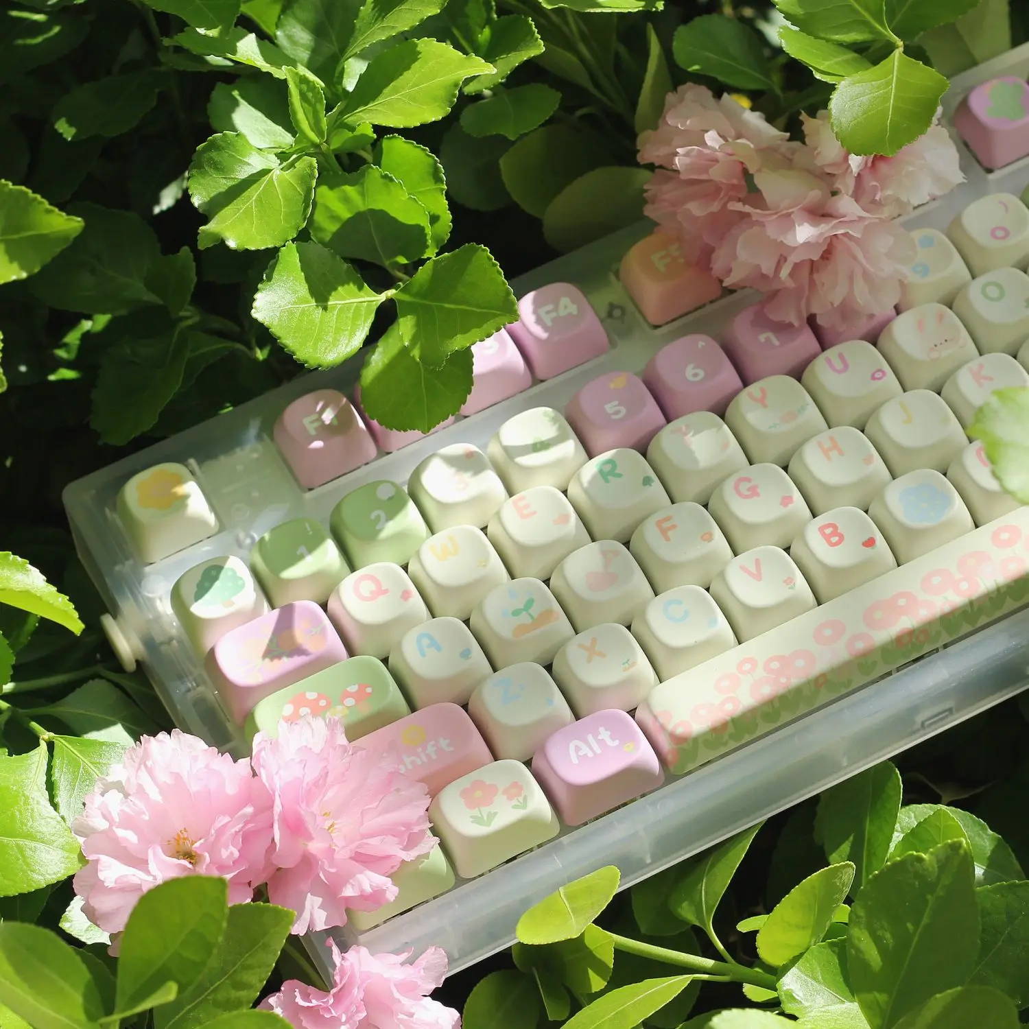 【 Small Garden 】 Keycap XOA PBT Heat Sublimation Art Beautiful Cute Creative Key Cap 136keys Cute Pink Purple Green Keycaps