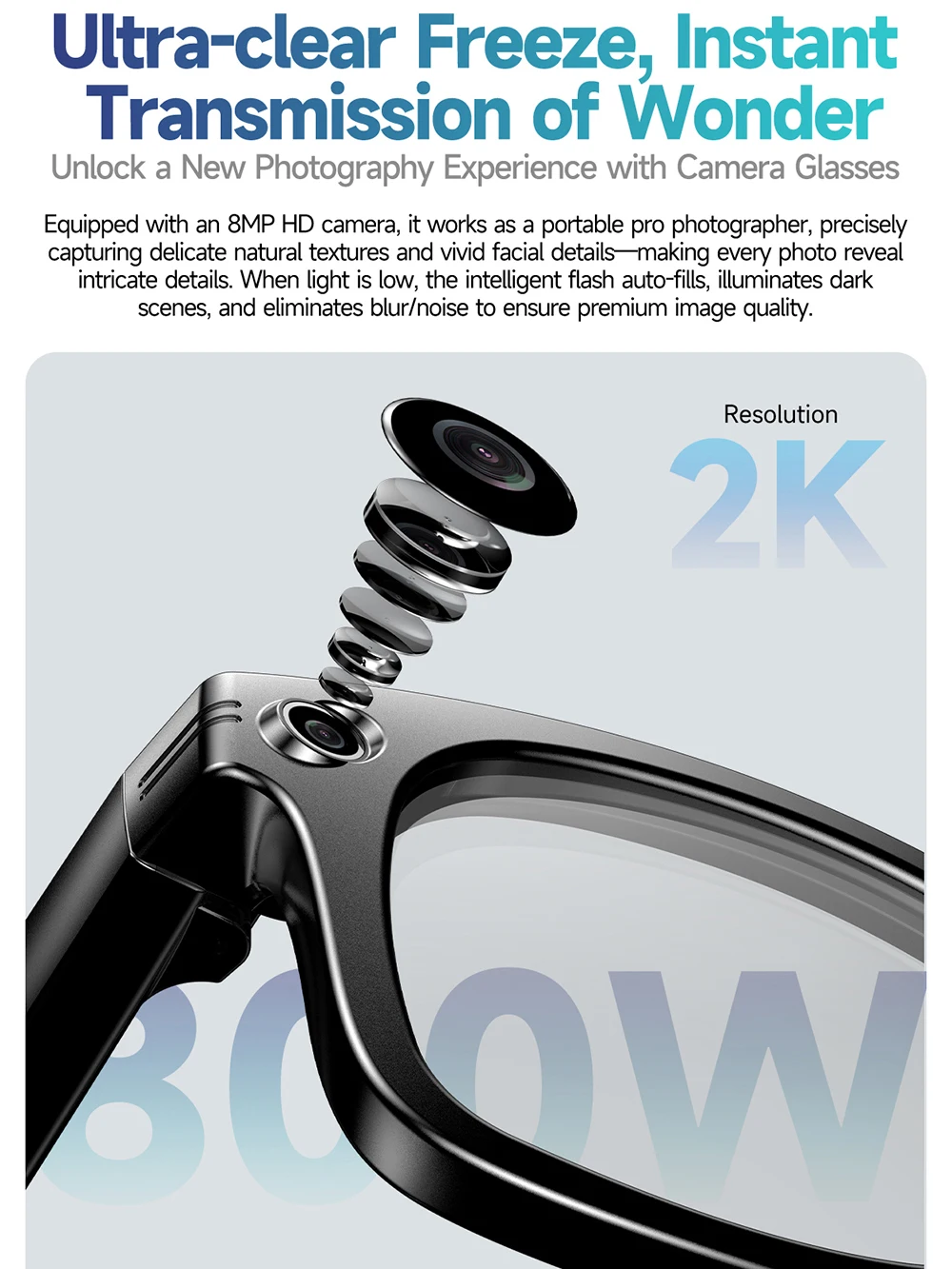 AI Smart Glasses With Photo Video Intelligent Recognition 800W Camera Wifi Bluetooth Sunglasses Built-in Microphone Speakers