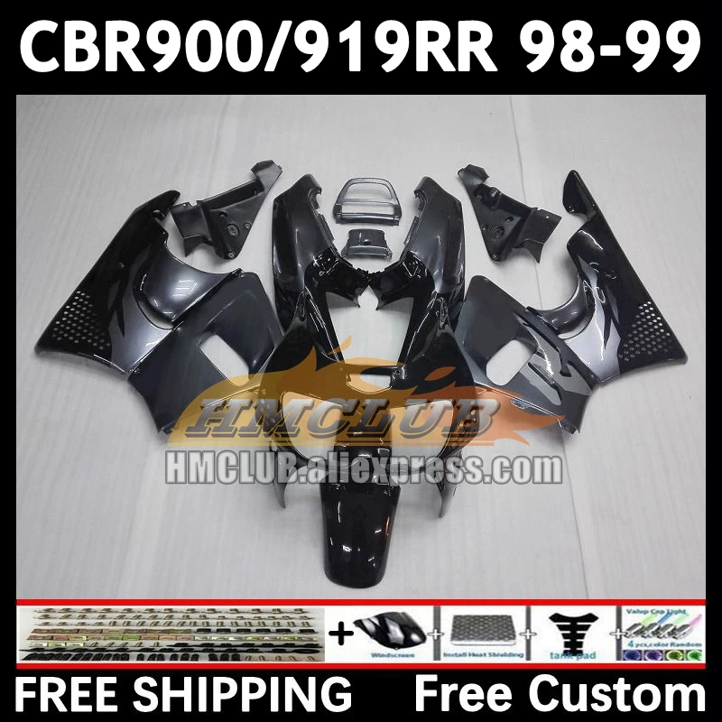 Fairings For HONDA CBR 919RR 900RR 919 CBR900 CBR919 RR 98-99 silver black 73No.9 900CC CBR900RR 98 99 CBR919RR 1998 1999 Body