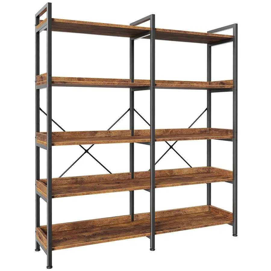 

5 Tier Bookshelf, Display Bookshelf with 10 Open Shelves and Raised Baffle, 47.2 Inch Straight Wide Bookcase with Metal Frame a
