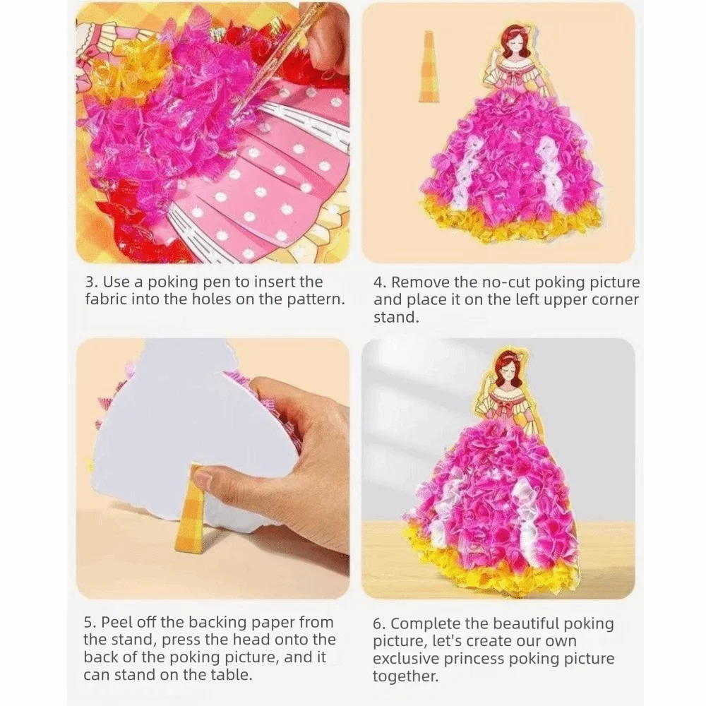 Creative Princess Theme Poke Art Handmade DIY Fabric Art Craze Poke Art Puzzle Sticky Dress Up Sticker Book For Girl