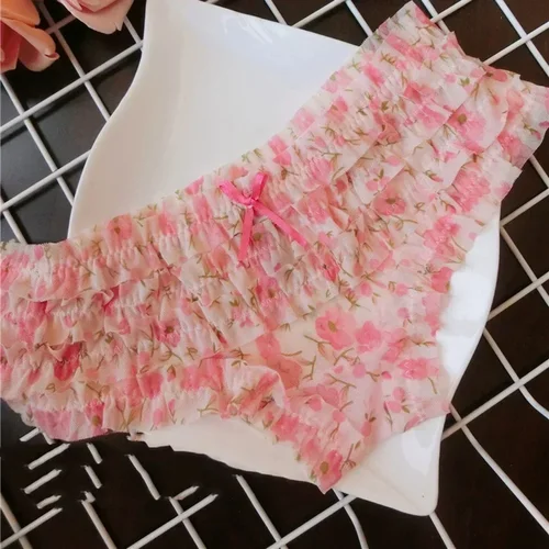 Imagen 2 del producto Bragas dulces para mujer, bragas de encaje con capa de pastel, patrón de flores de lunares, ropa interior cómoda y transpirable de malla, bragas femeninas de cintura baja