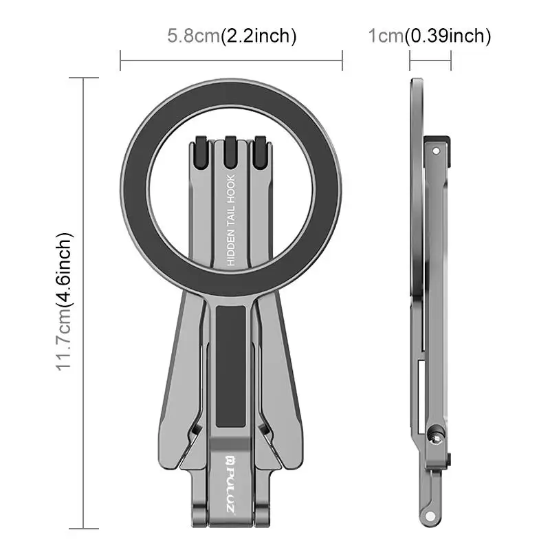 PULUZ Foldable MagSafe Magnet Tripod Desk Phone Mount Handle Bracket (Grey)