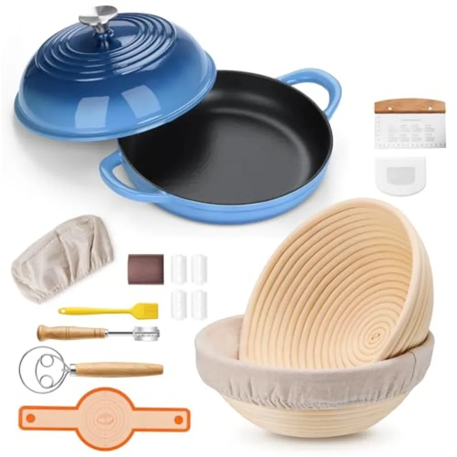 

Эмалированная чугунная печь для хлеба Efar с корзиной для расстойки хлеба, набор из 2 комплектов, 6-квартовая круглая голландская печь для выпечки хлеба на закваске