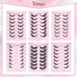 Vipuda 7pairs Cat Eye Lashes Faux Mink Eyelashes Natural False Eyelashes Wispy Fluffy Eyelash Extension Makeup Half Lashes Tool