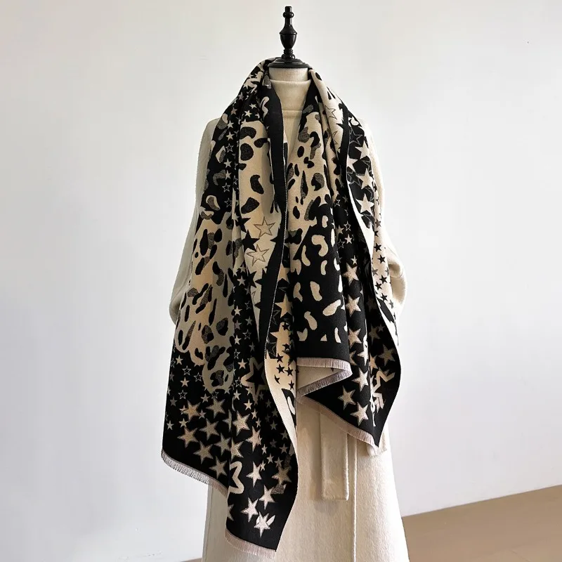 

New simple and versatile star scarf women's Korean-style imitation cashmere thickened warm air-conditioning shawl double-sided