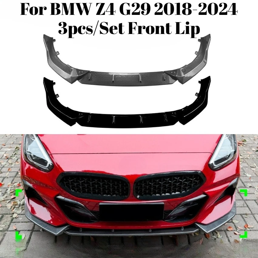 

For BMW Z4 G29 2018-2024 3pcs/Set Front Lip Front Splitter Spoiler Chin Black Carbon Fiber Look Car Exterior Accessories