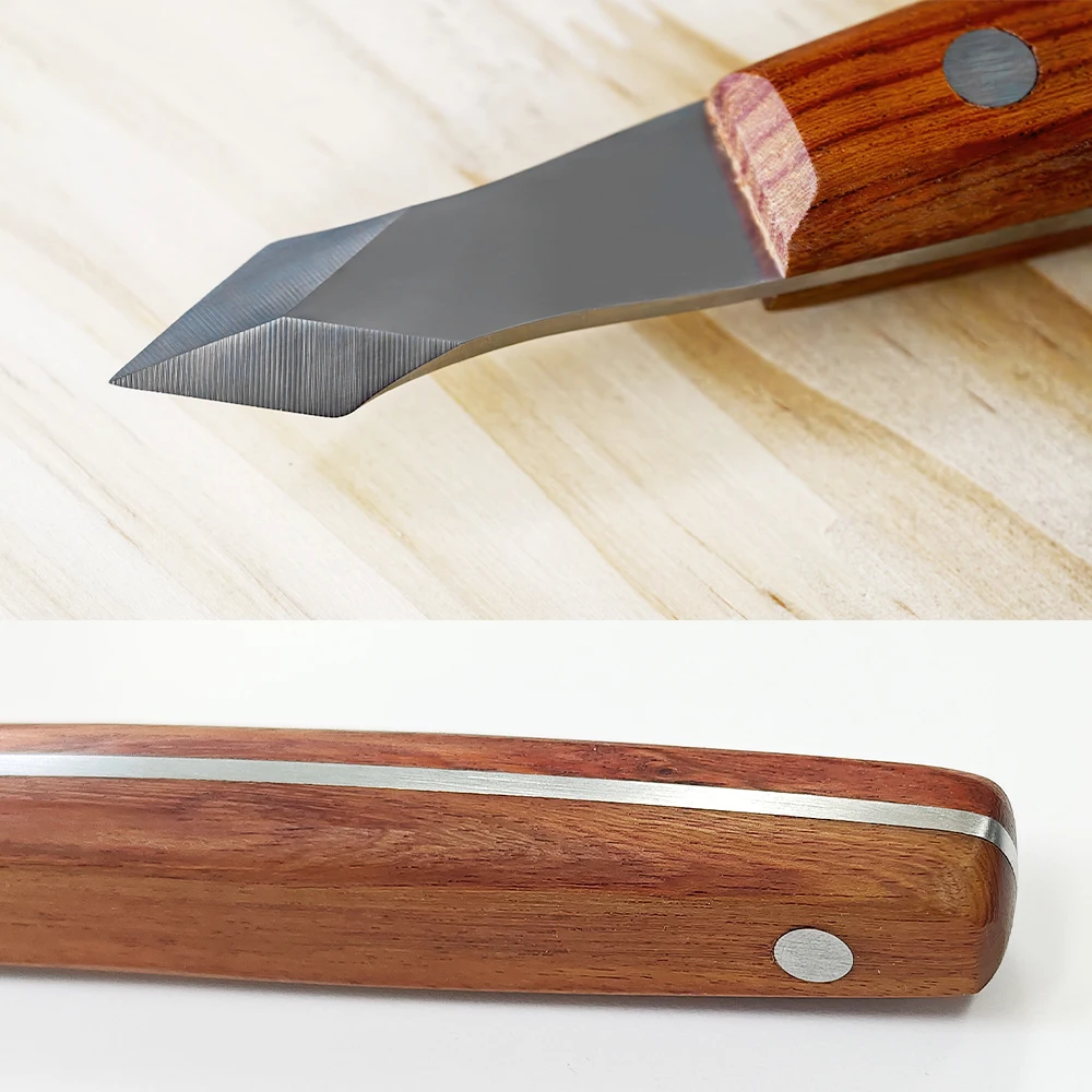 Allsome Marking Knife High Carbon Steel Woodworking Scribe 7.6 Inch Double Beveled Blade with Wooden Handle and Leather Sheath