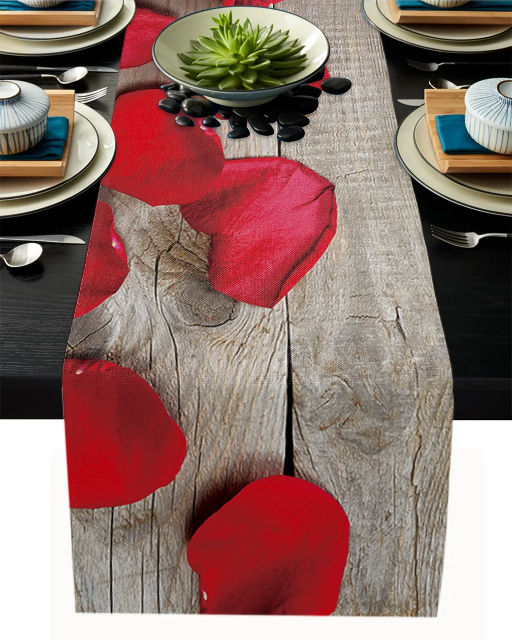 

Romantic Rose Wood Grain Linen Table Runner for Dining Table Party Decoration Anti-Fouling Wedding Decoration Table Runner