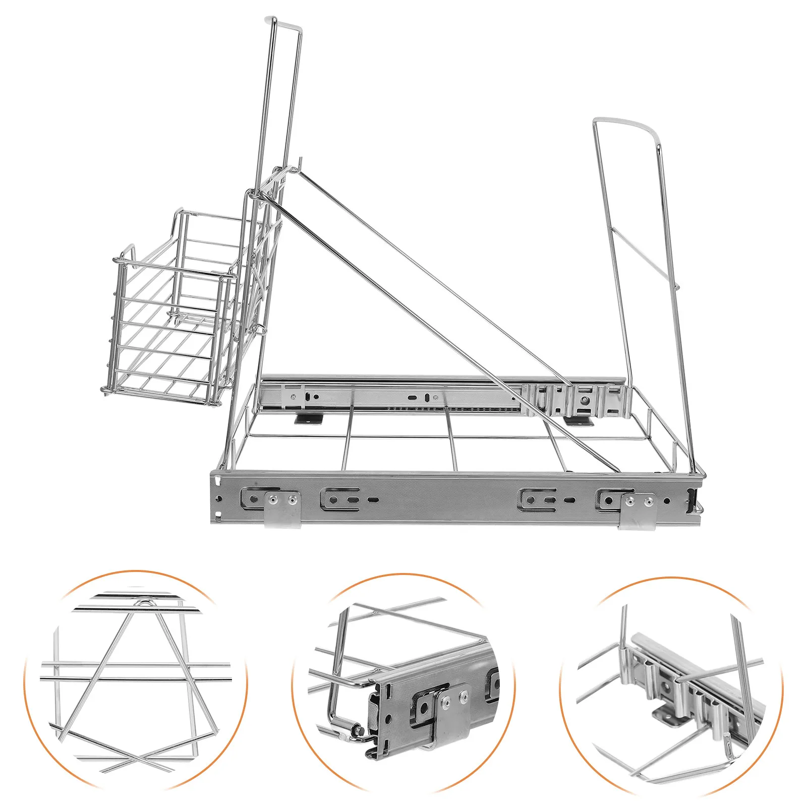 

Adjustable Pull Out Trash Can Bracket with Storage Basket 7-11 Gallon Under Sink Garbage Can Slider Shelf