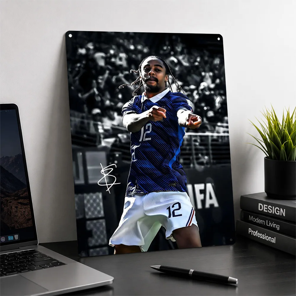 Bradley Barcola France Football Celebration 3D Texture Metal Poster Customized Wall Art Tin Sign Gift for Mancave Room Ornaments