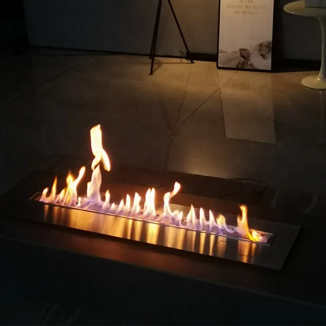 

Modern Designer Electric Fireplace Insert Steel Vented Bio Ethanol Burner with Remote Control Smart Indoor Fire for Villas