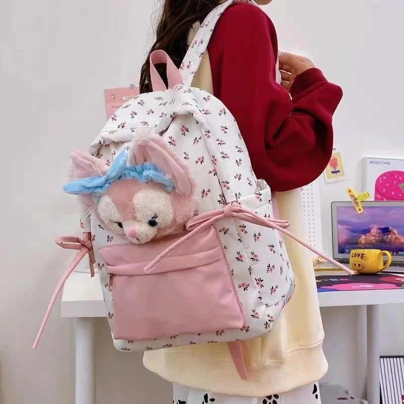 Disney Lingna Belle cartoon pink lightweight girls backpack cute girl commuting new floral leisure student schoolbag handbag