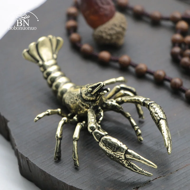 Brass Artificial Simulation Animals Lobster Miniature Figurines Lifelike Crayfish Shrimp Doll Toy Vintage Tea Pet Desktop Decor